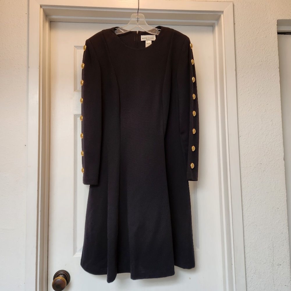 Black Dress with Gold Button Accents